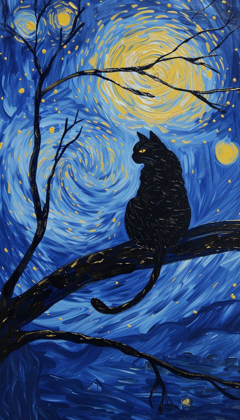 木の枝に影の猫、ヴァン・ゴッホの星月夜