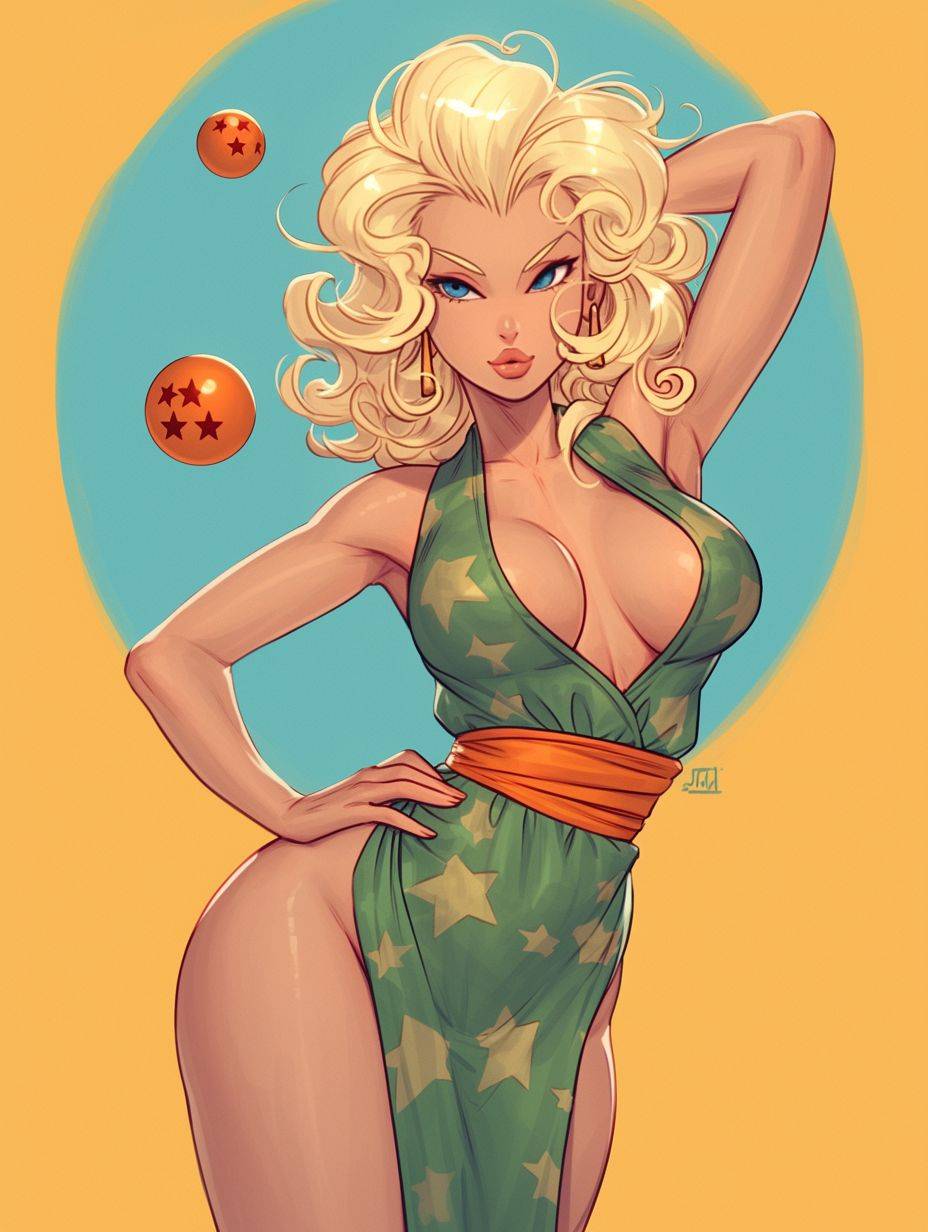 Marilyn Monroe in the style of Dragon Ball.