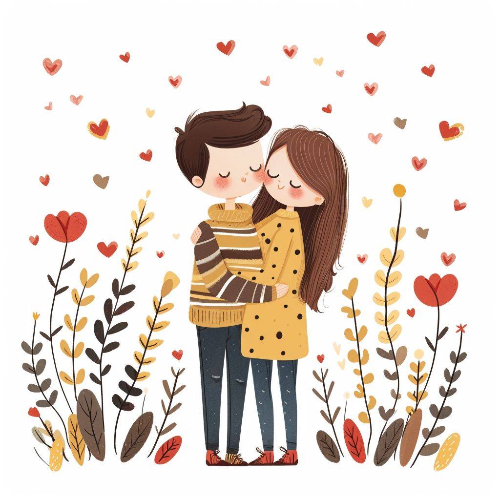 Clipart, cartoon couple lover, cute, Valentine's Day, pastel colors, no background, 4K, 300 DPI