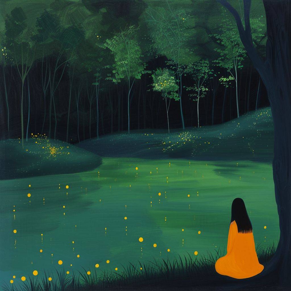 I feel like I'm falling into darkness again, in the style of Alex Katz and Iwona Lifsches
