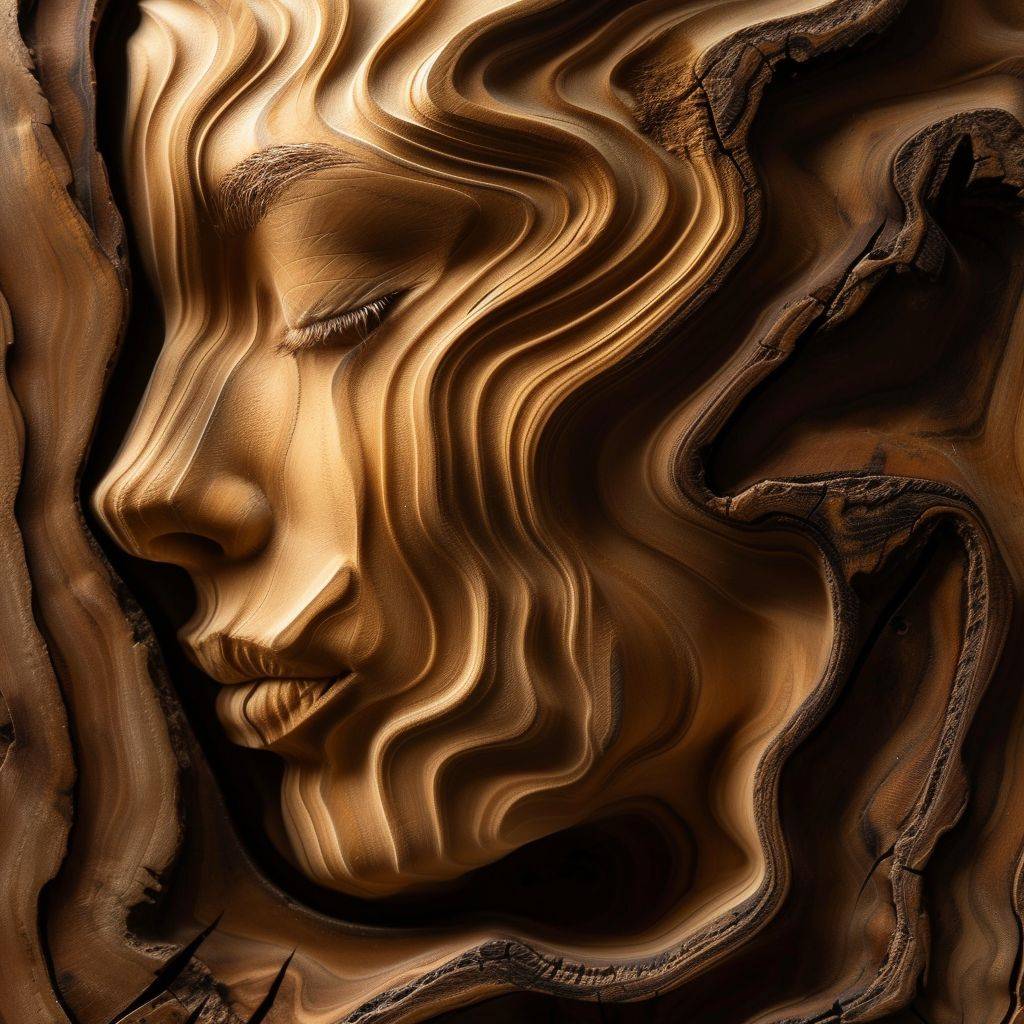美しい女性の顔の形をした木材流体の背景