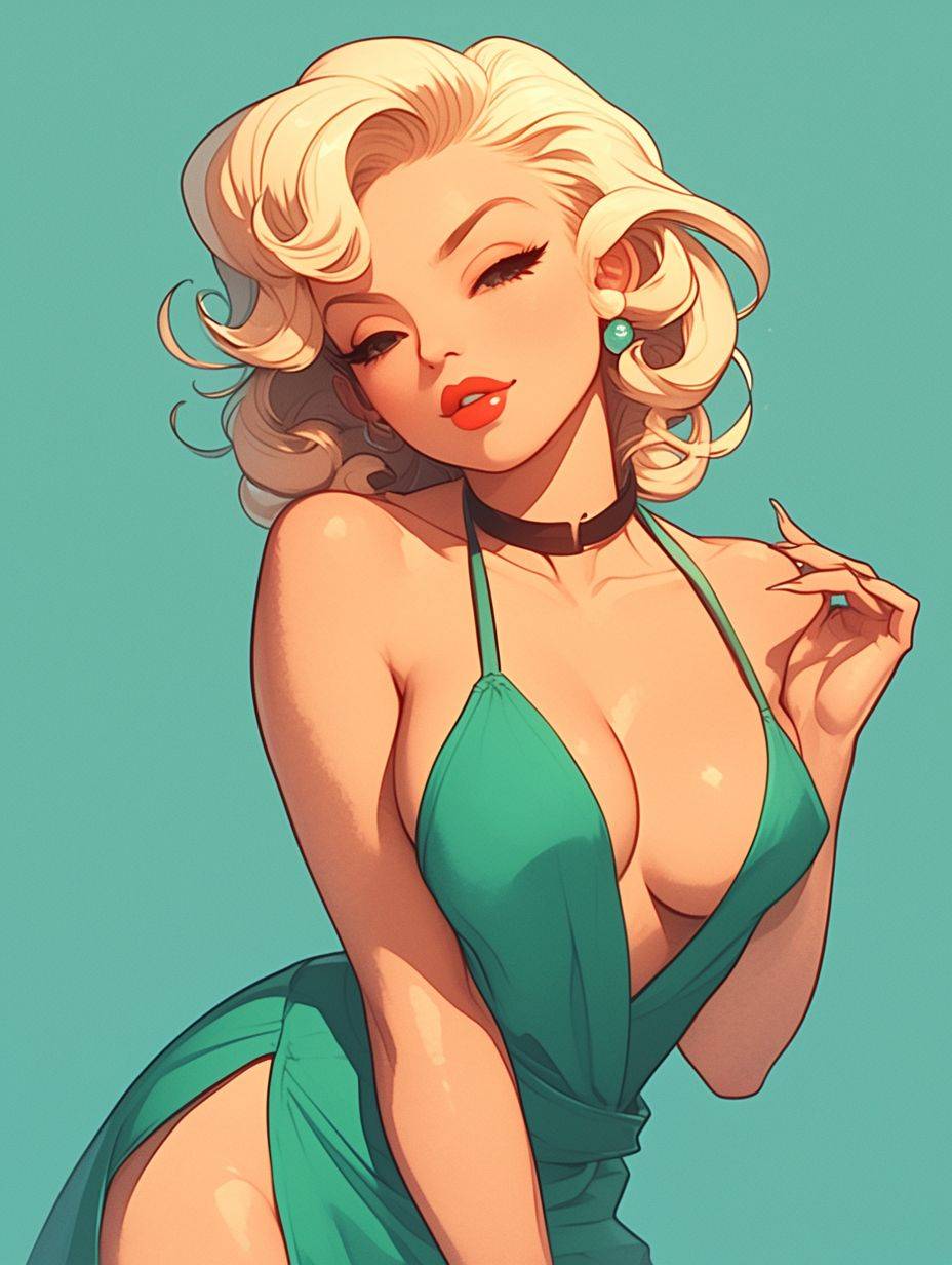 Marilyn Monroe in the style of Dragon Ball.