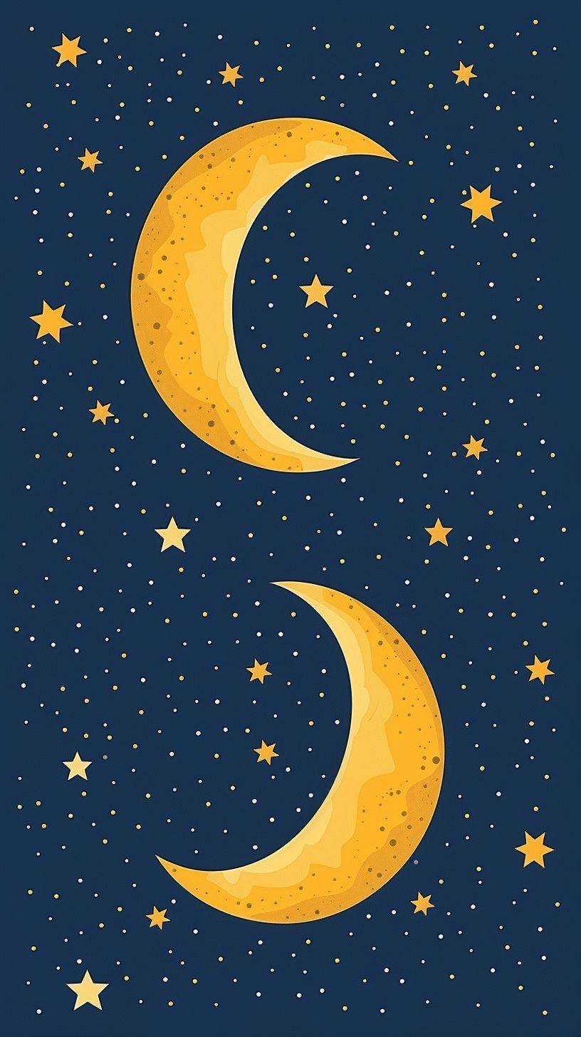 Create a pattern using dots, stars, and moon, cartoon illustration, flat 2D, minimalistic vector