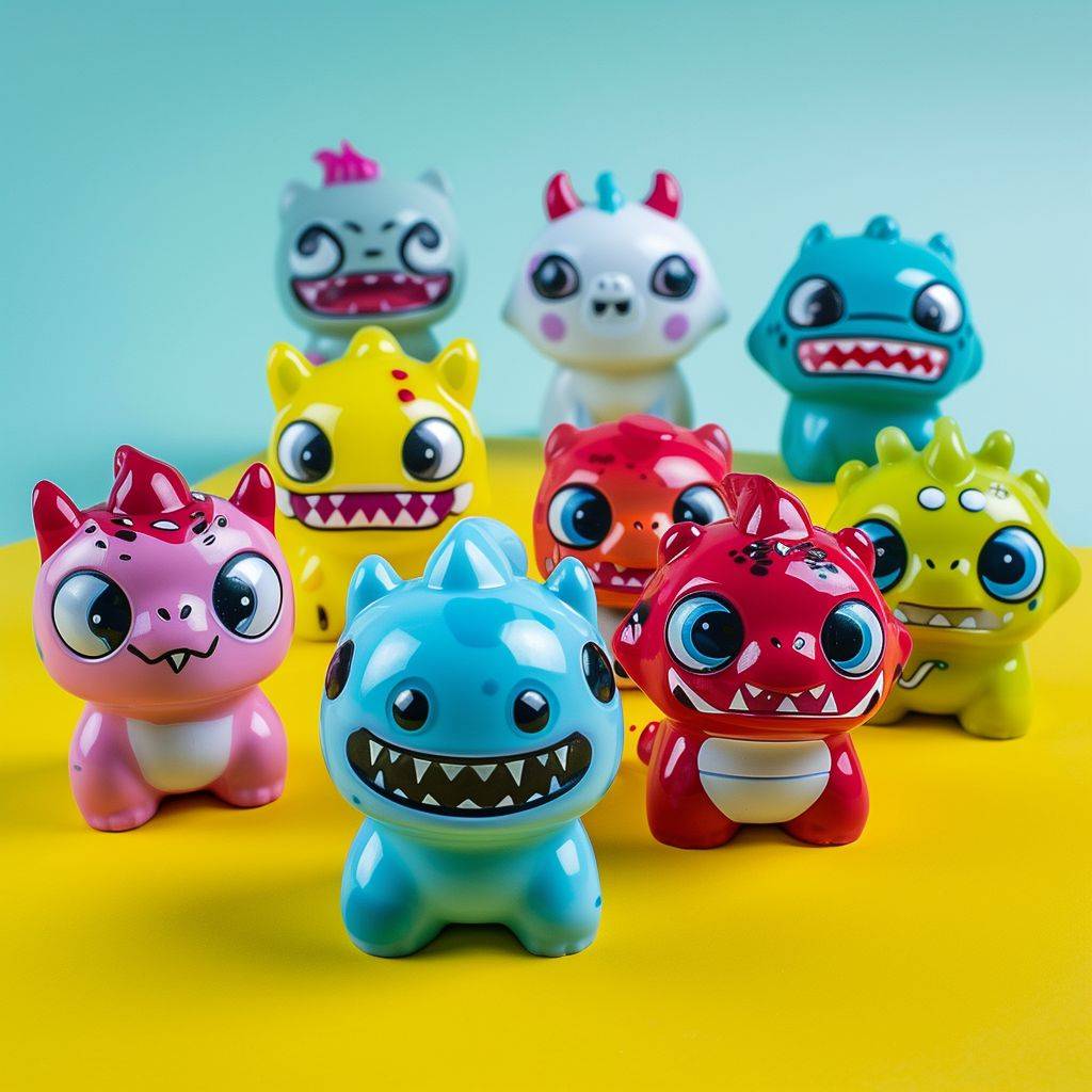 Blind box design, cute and trendy toy, colorful and vibrant, unique character designs, surprise element, collectible series, fun and interactive packaging, miniature size, high-quality materials, popular among all ages, designed by a renowned artist, limited edition
