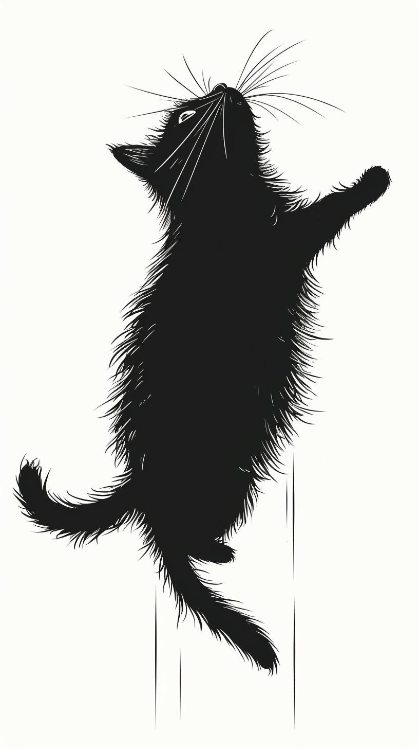 cute cat, only the head of a black cat jumping from sideway. Infuse a touch of craziness and uniqueness to craft a humorous graphic for adults that will captivate everyone, minimalist drawing, simple design for a tshirt --ar 9:16 --v 6 --stylize 250