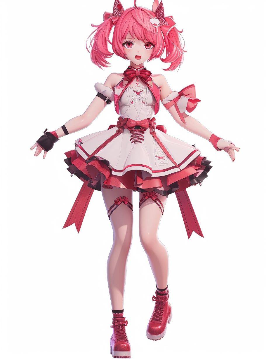 A cute anime character, same costume, different action, Vtuber character, game character, 3D, isolated on the white background