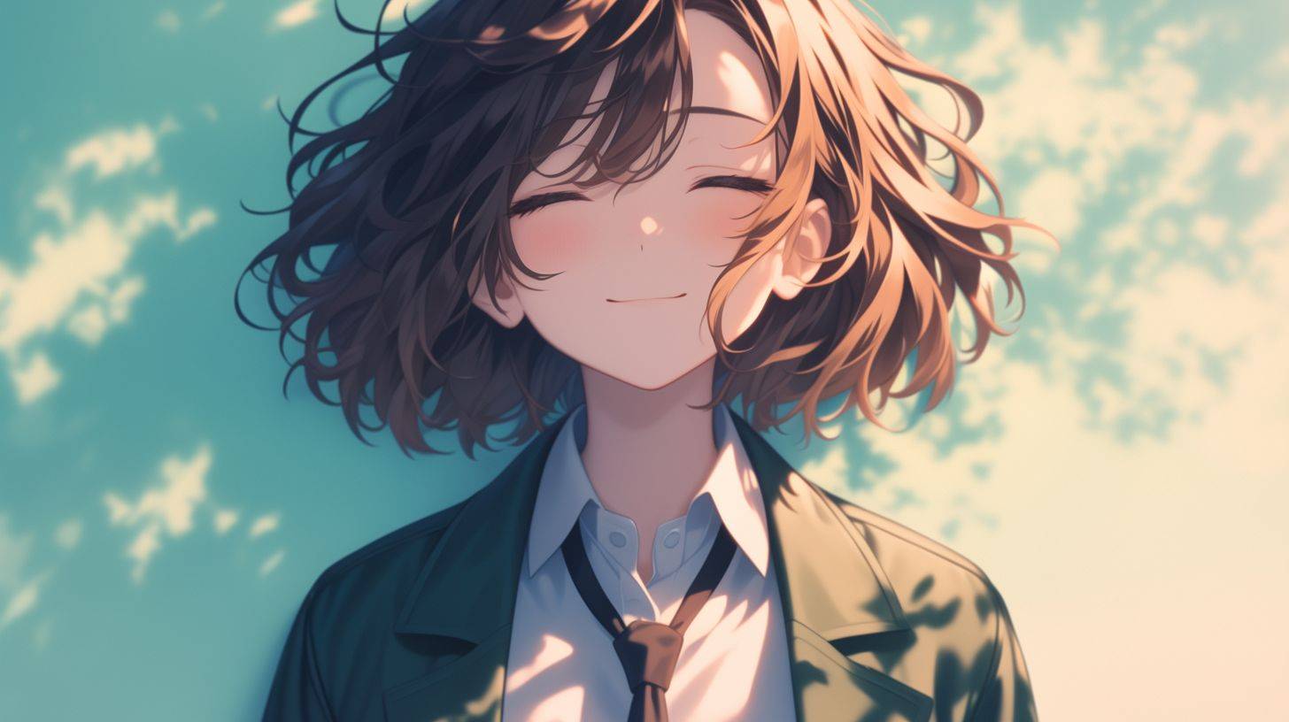 Front view, girl with white sleeping face and brown hair, Makoto Shinkai style, double tone effect, low bitrate, shiny/glossy, realistic portrait, candid, clear and crisp, monochromatic green background