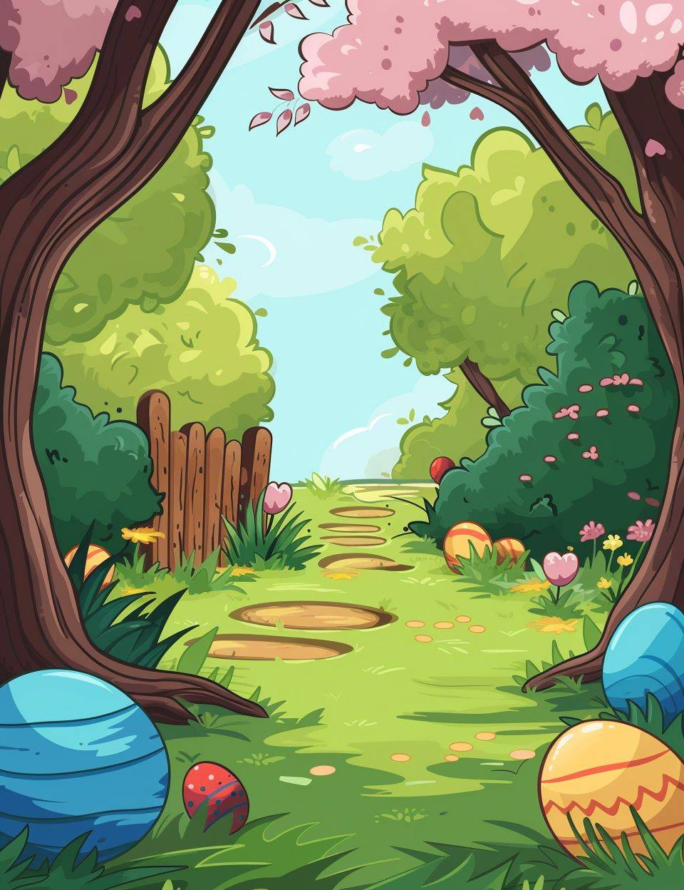 Cartoon style easter page mockup scene