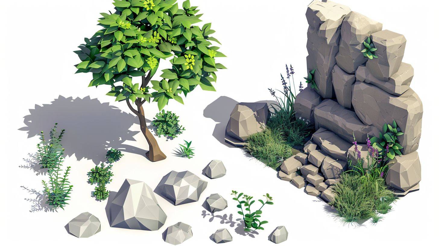 3D unreal low-poly [type] model | a cartoonish [subject/object] | plain white background