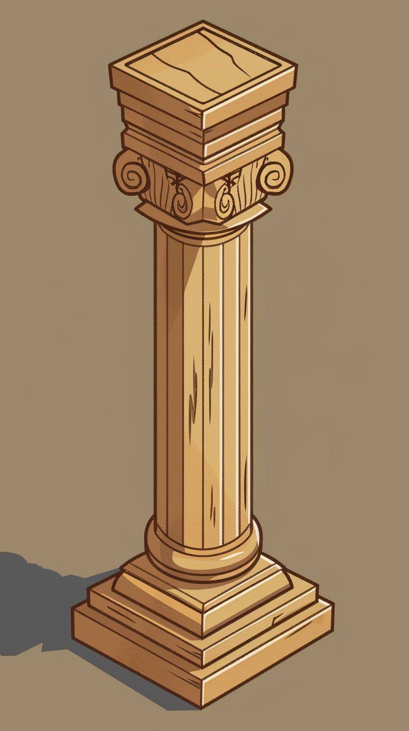 a single isometric pillar made of wood, Detailed, Isometric, detailed, Studio Ghibli style, anime style, isometric, line art style