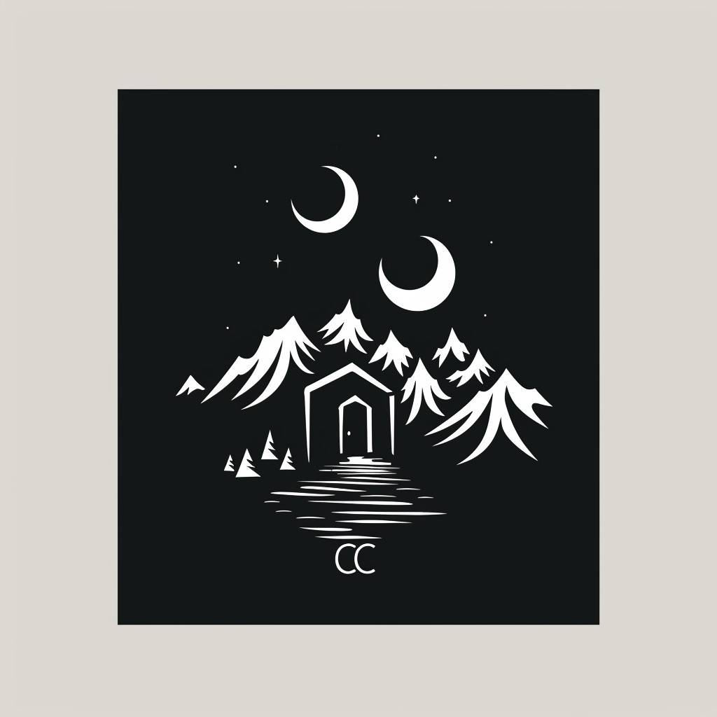 Logo of CCC Udaben Mountain Lodge, in the style of Reefwave, minimalist line work, whimsical wilderness, ghostcore, I can't believe how beautiful this is, poolcore, portraiture iconography --stylize 50
