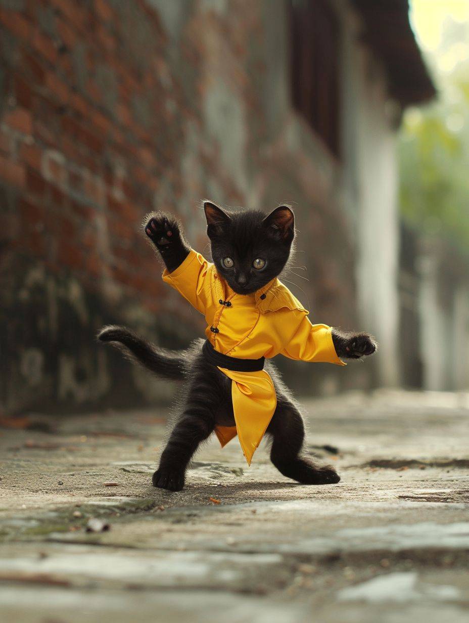 A cute little cat as Bruce Lee's, real photo