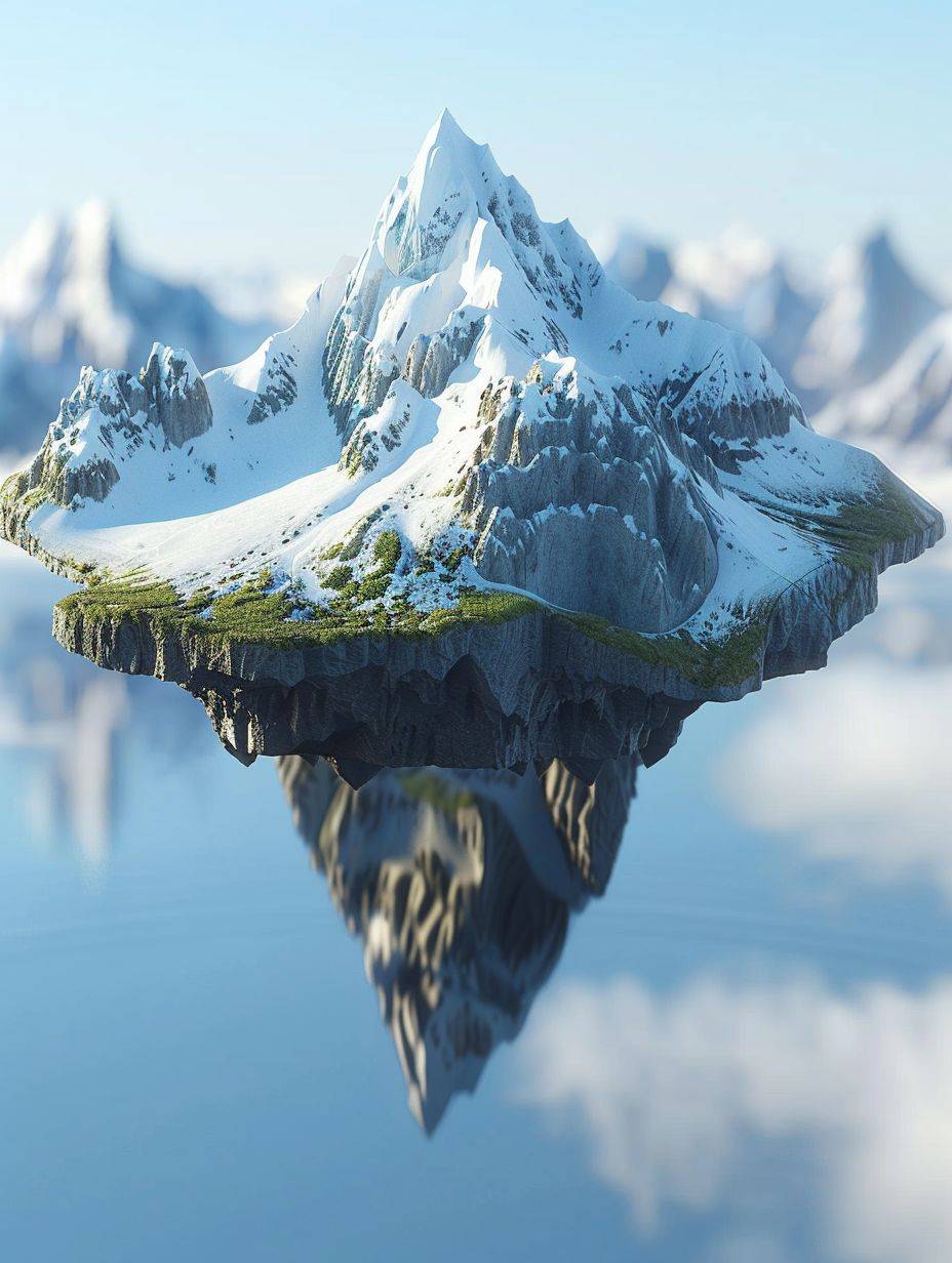 雪山に浮かぶ小さな島、Lowpoly --ar 3:4