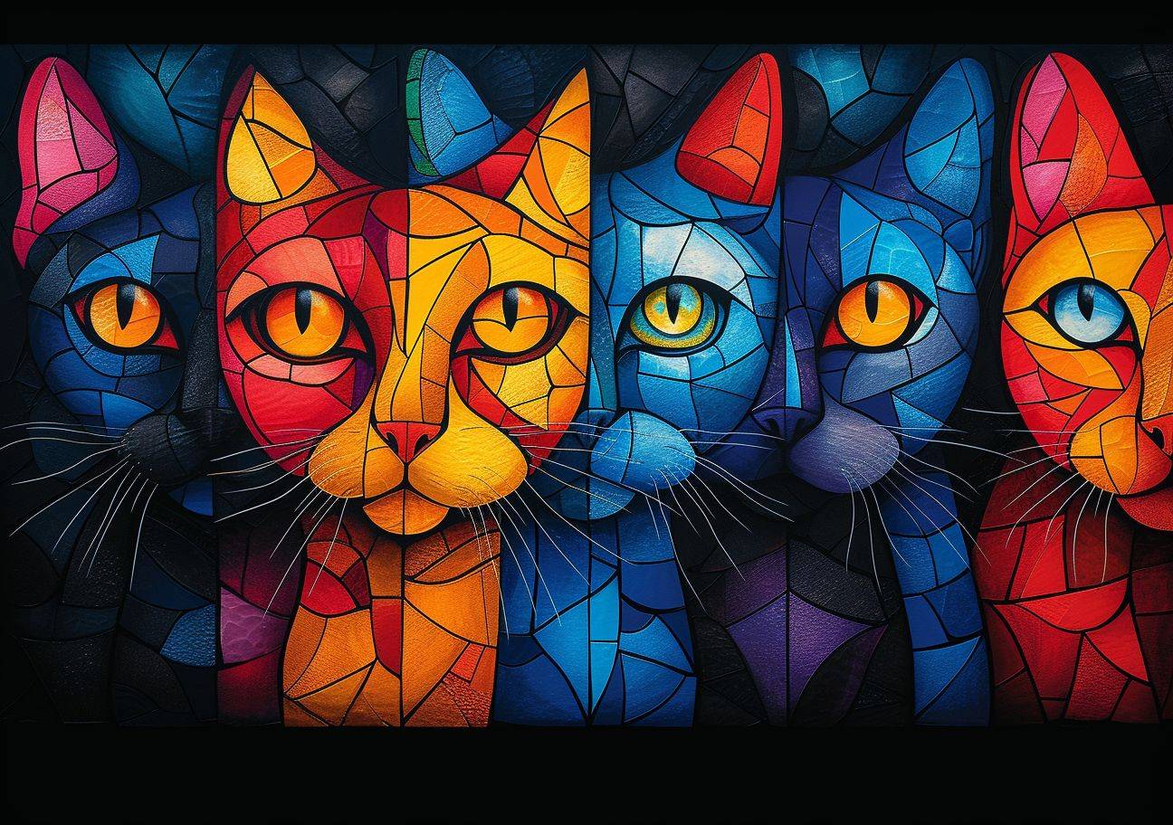 Seamless pattern of cat's head in the style of Picasso