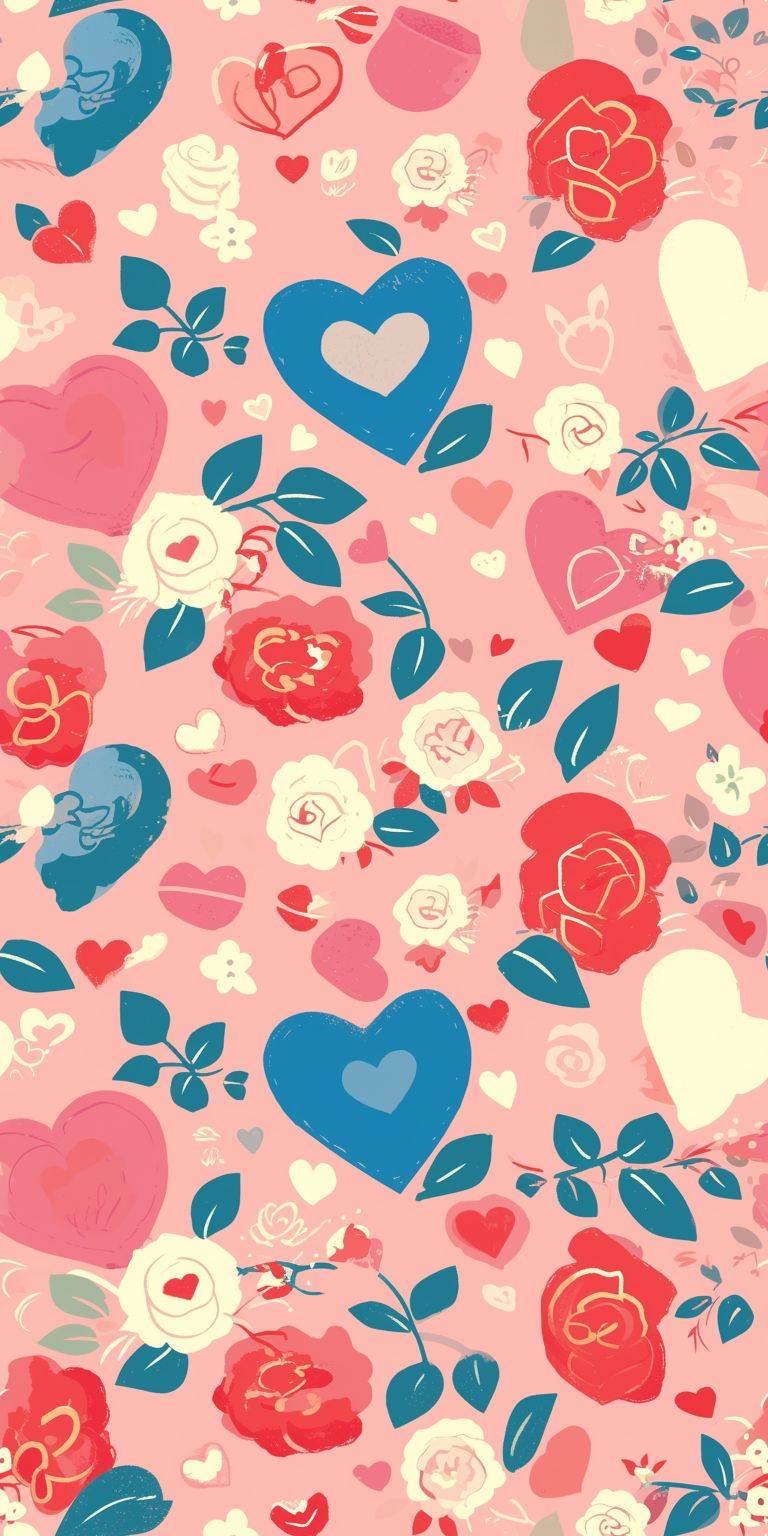 Seamless cute cartoon heart cupid roses print