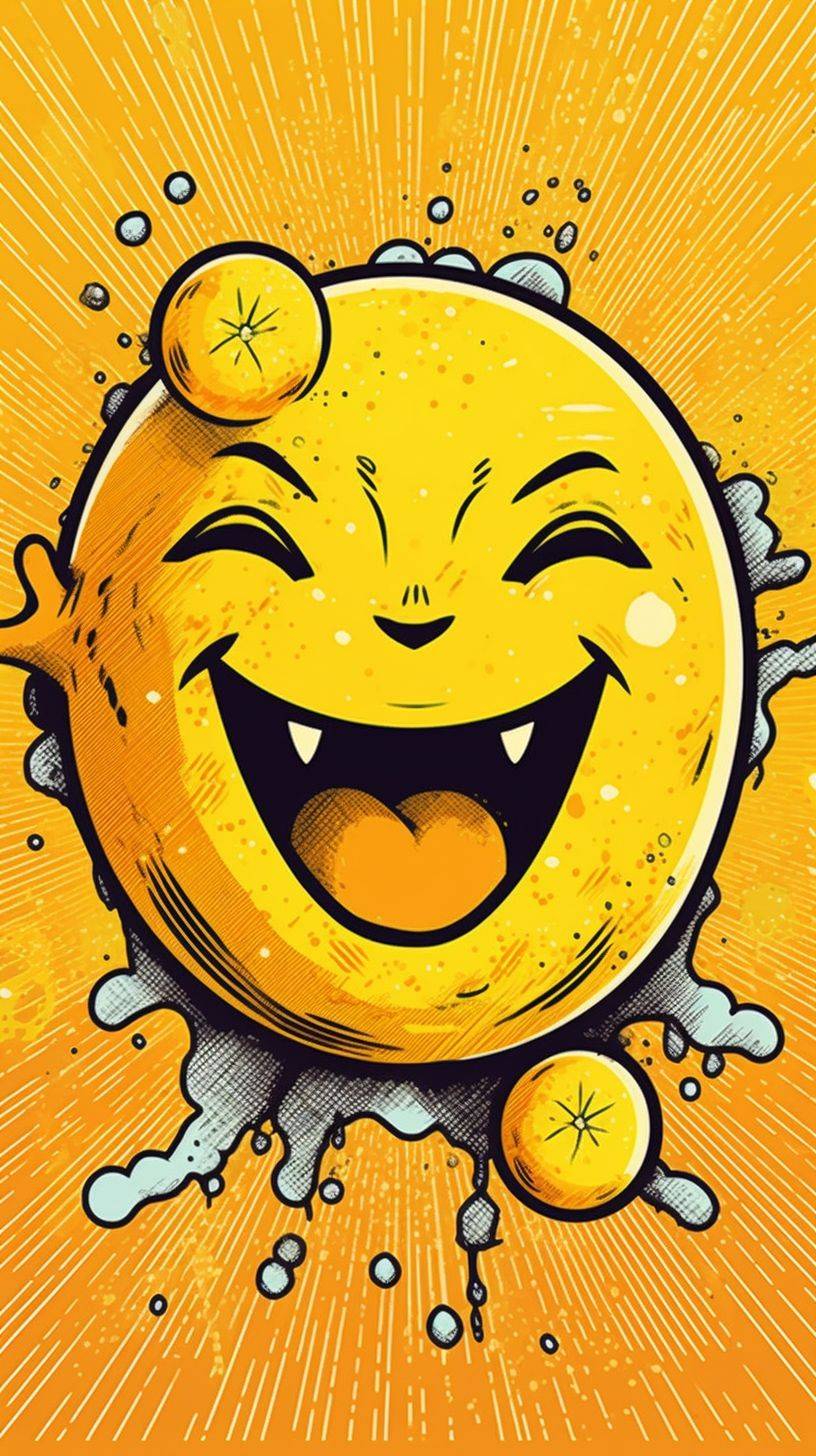 A vibrant illustration, anime vibrant lemon smiling and jumping, sun-soaked-air, inspired by Kazuo Umezu, with a sunny color scheme, vibrant, cheerful punk, sunny and energetic citrine yellow scene background
