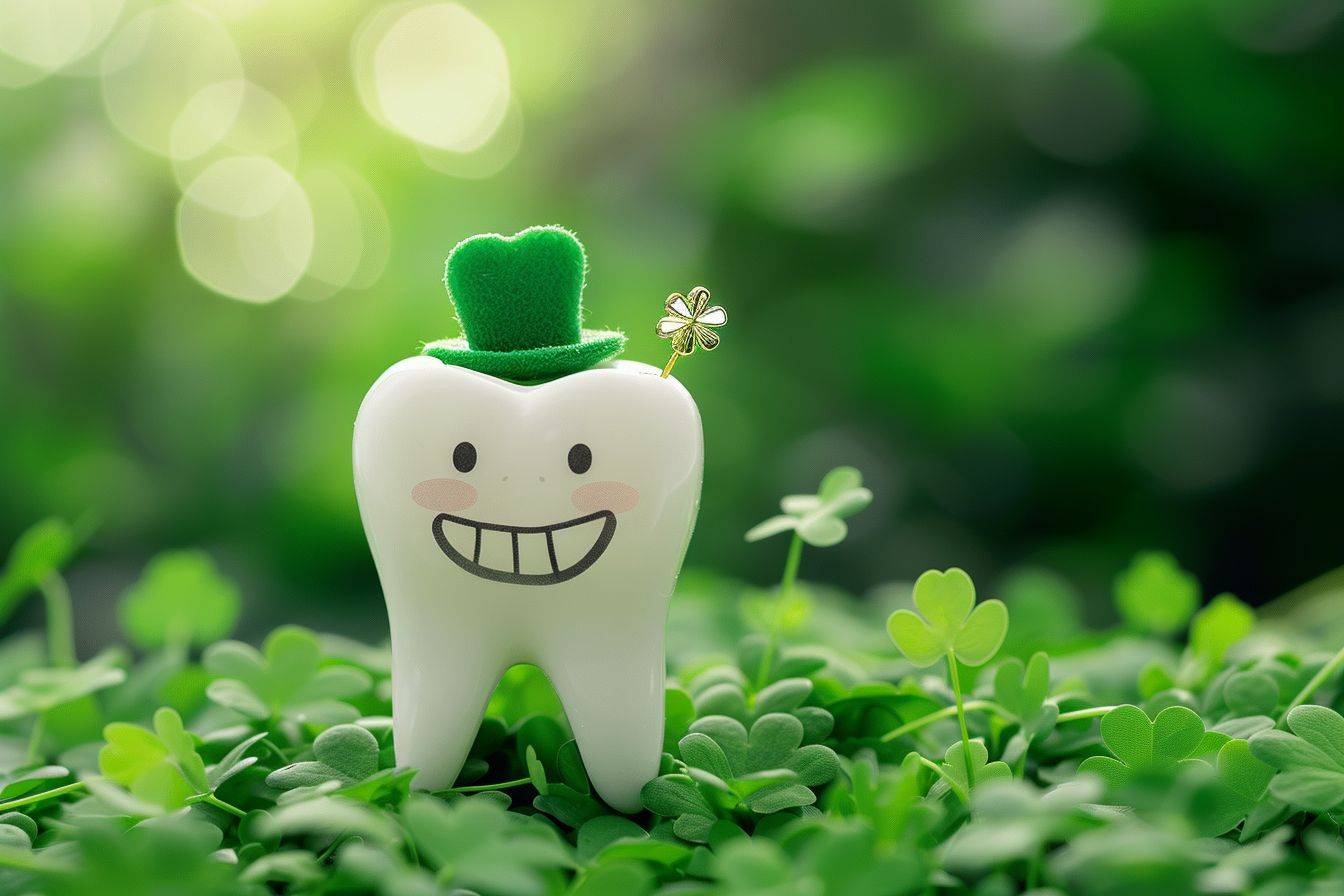 セントパトリックの日を祝う幸せな歯の写真