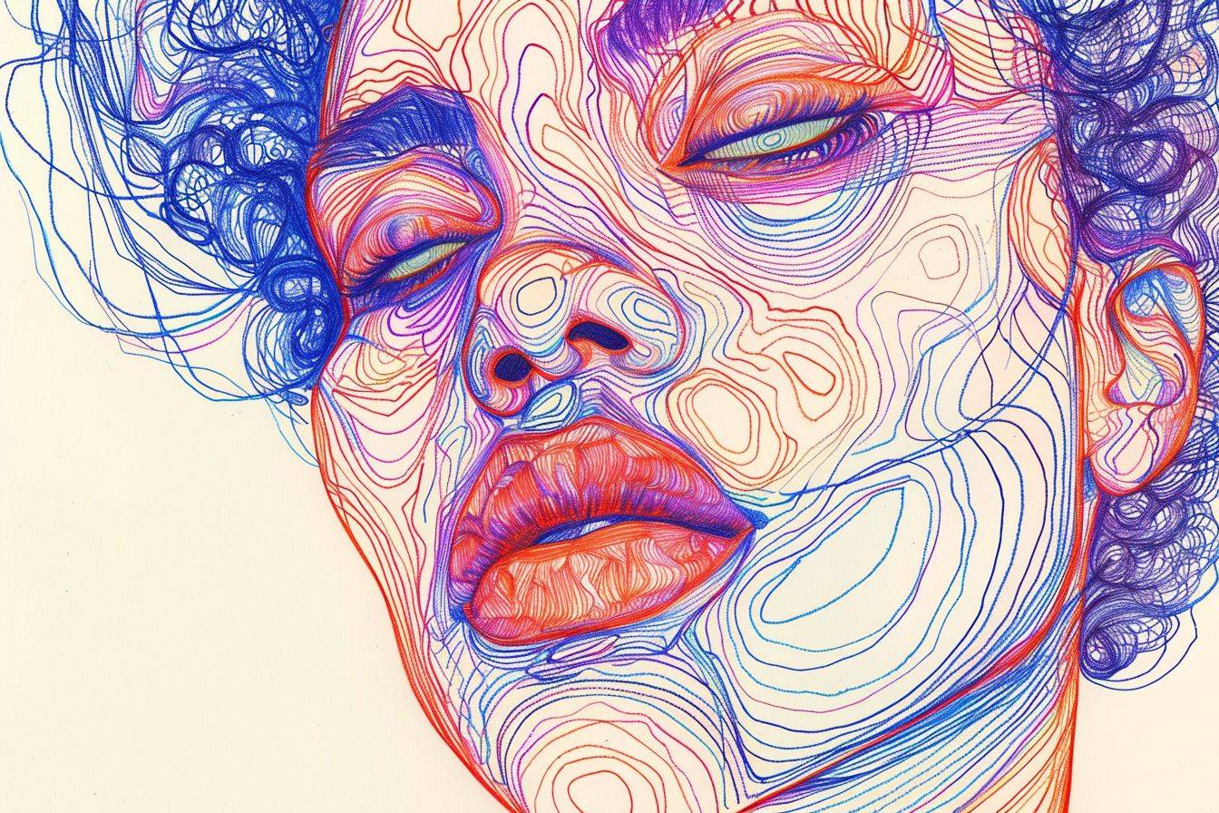 Bold and Vibrant line Illustration, Portrait Art, [Subject] [Color1] and [Color2], Wire Art, Captivating Portraits, Raw Aesthetic