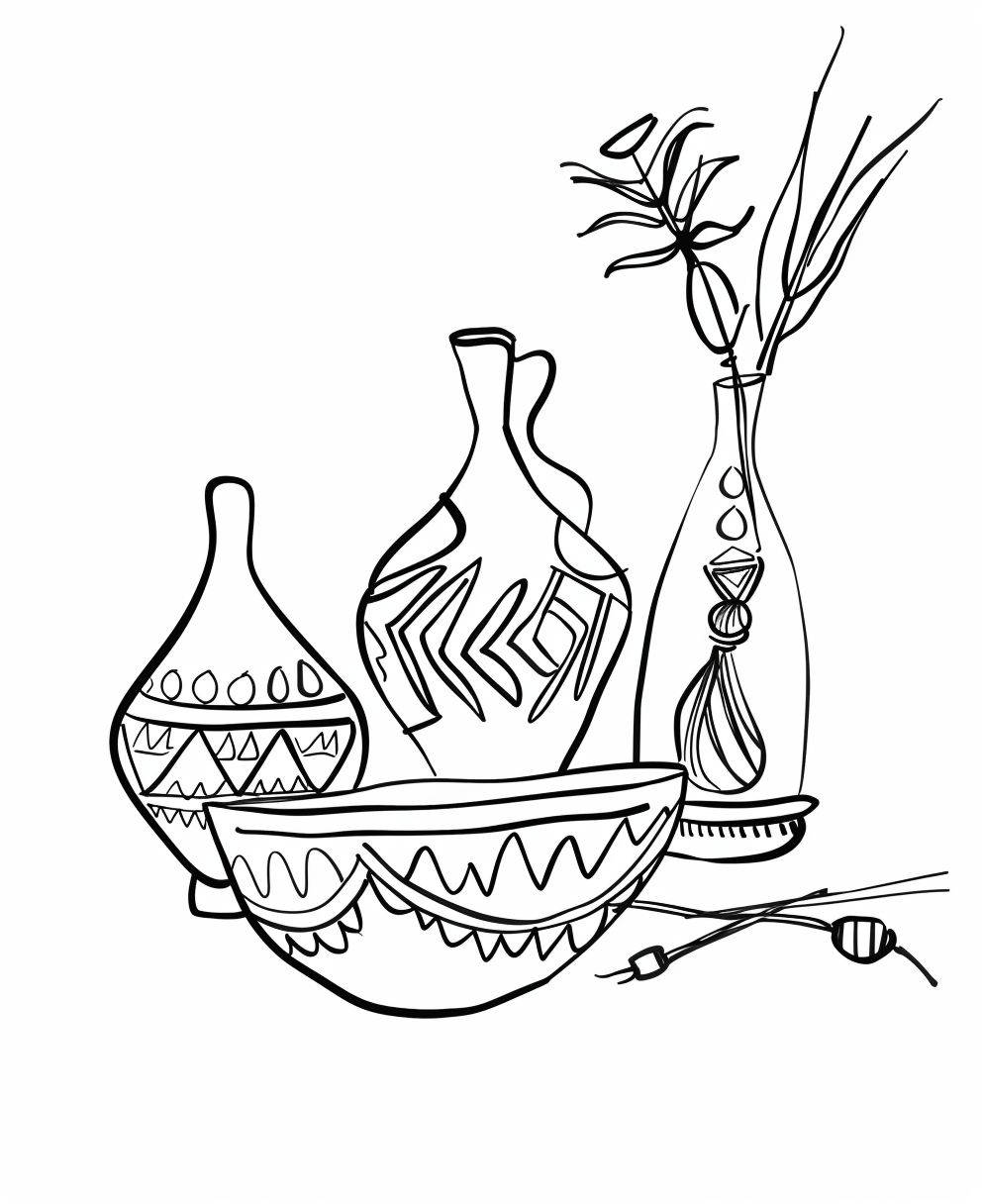 Simple thick line drawing of boho objects