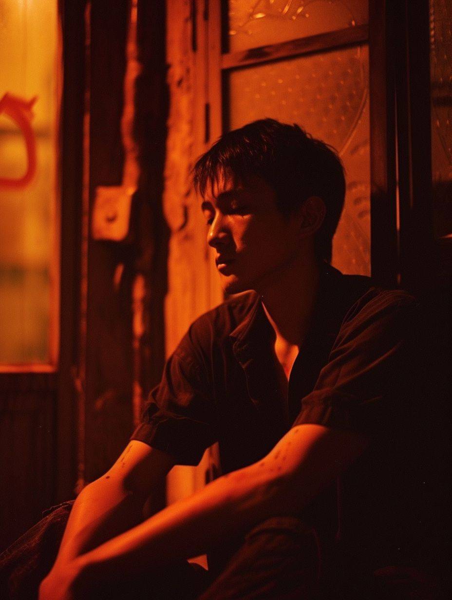 A poignant moment of sacrifice illustrates the depth of the main character’s bravery and love by Wong Kar-wai --ar 3:4 --v 6