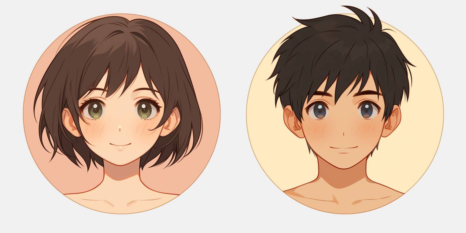 Couple avatar, one side is a girl, the other side is a boy, cartoon style.