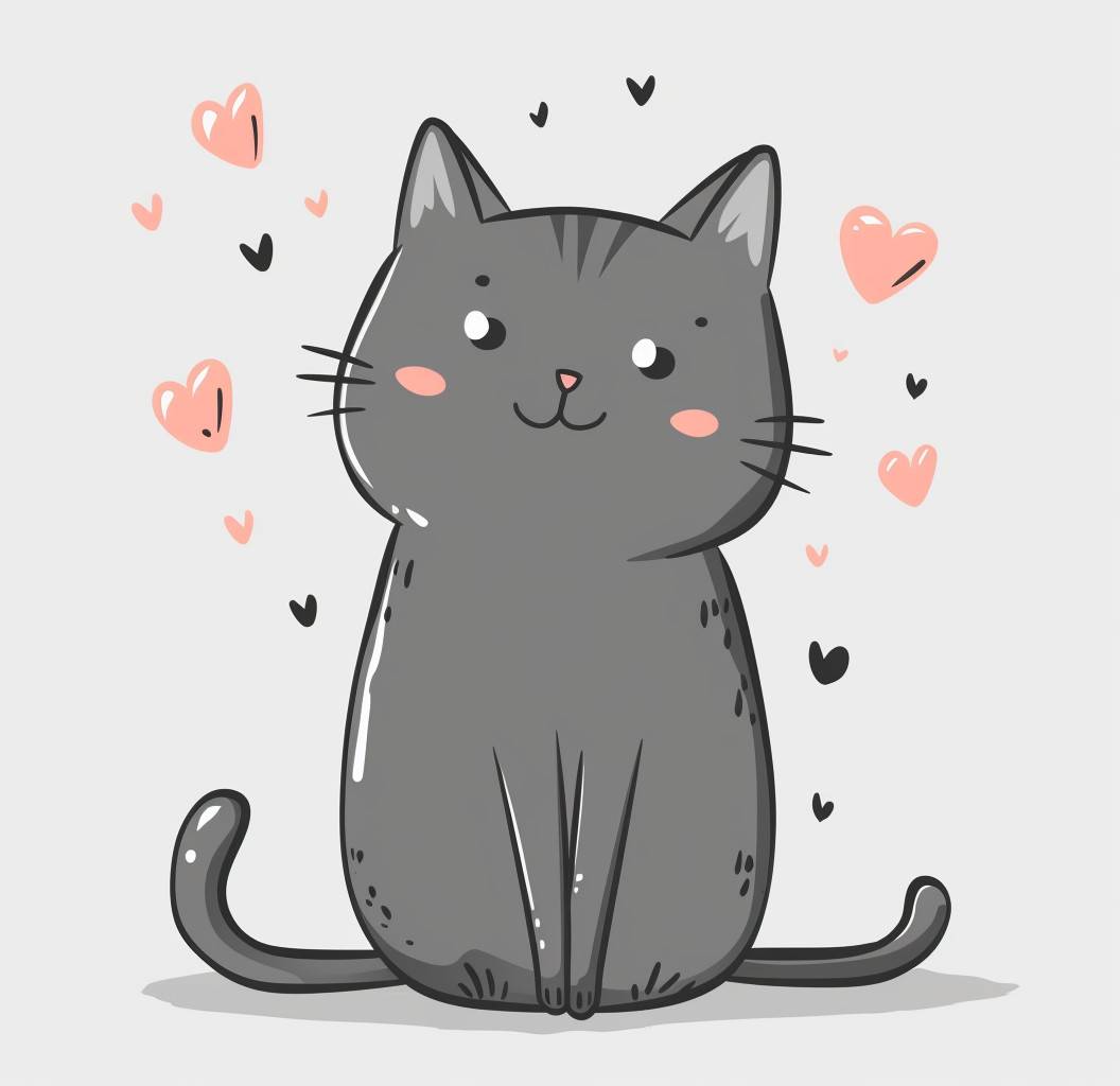 Create animated gifs of grey cat and heartfelt sticker in the style of simple line drawings