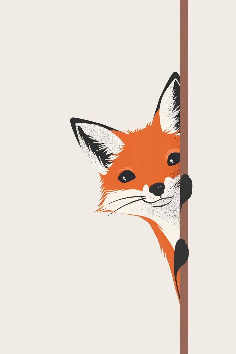 Simple vector fox peeking around a corner, cute