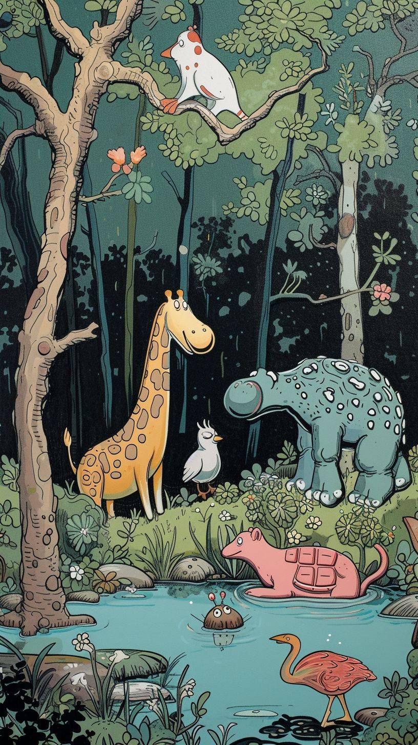 A scene where animals interact with each other by Mo Willems
