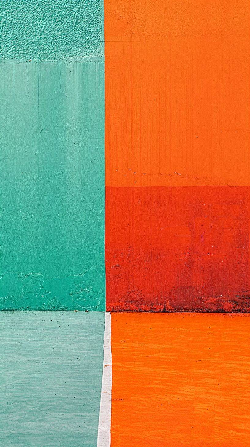 The orange background is large enough to view the ground, in the style of minimalist landscapes, captivating documentary photos, expressive color-field, red and green, vernacular photography, whimsical minimalism, and Japanese minimalism