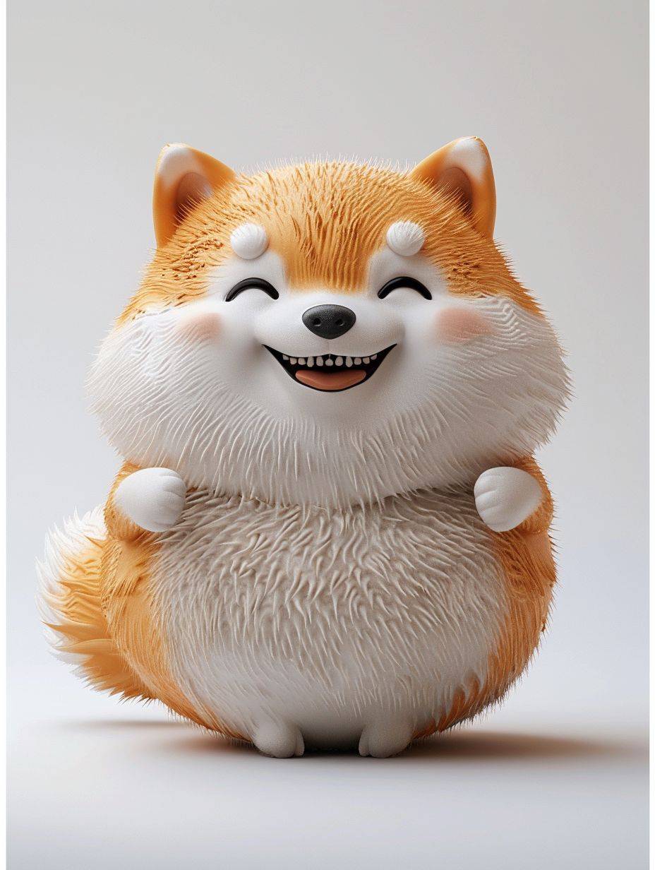Hubby cute fluffy the little Shiba Inu's belly, funny facial expressions, exaggerated movements, 3D characters, white background, a bit fluffy, elongated shapes, cartoon style, minimalist - chaos 12 - iw2 - AR 3:4 --style raw --ar 3:4 --stylize 250