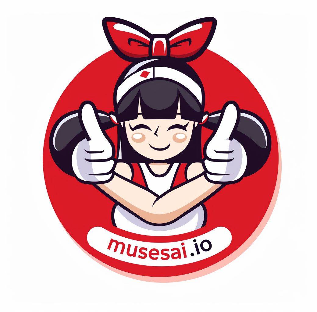 The logo consists of abstract style shapes. A Chinese girl wearing white and red sports with her hands up giving a thumbs up in the middle of a circular badge 