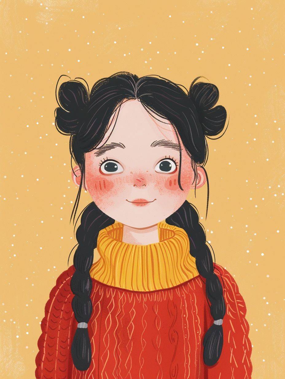 Add hand-painted texture, Chinese minimalism, The upper body of a cartoon girl, Chinese 21st century smiling girl illustration, flat illustration, Chinese figure illustration.