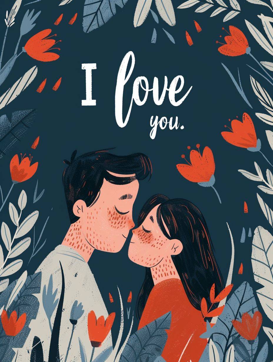 An illustration of 'I love you.' in the style of Henri Matisse, a simple flat vector design, with no shadows or gradients, and no text.