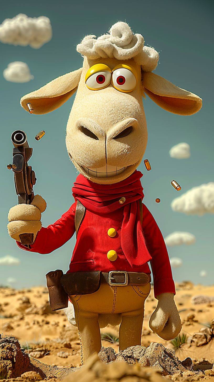 Netflix is ​​producing an animation of 'Little Bo Sheep' firing a Tommy gun with 3D bullets, Pixar style, awesome--chaos 70--aspect ratio 9:16--stylize 600