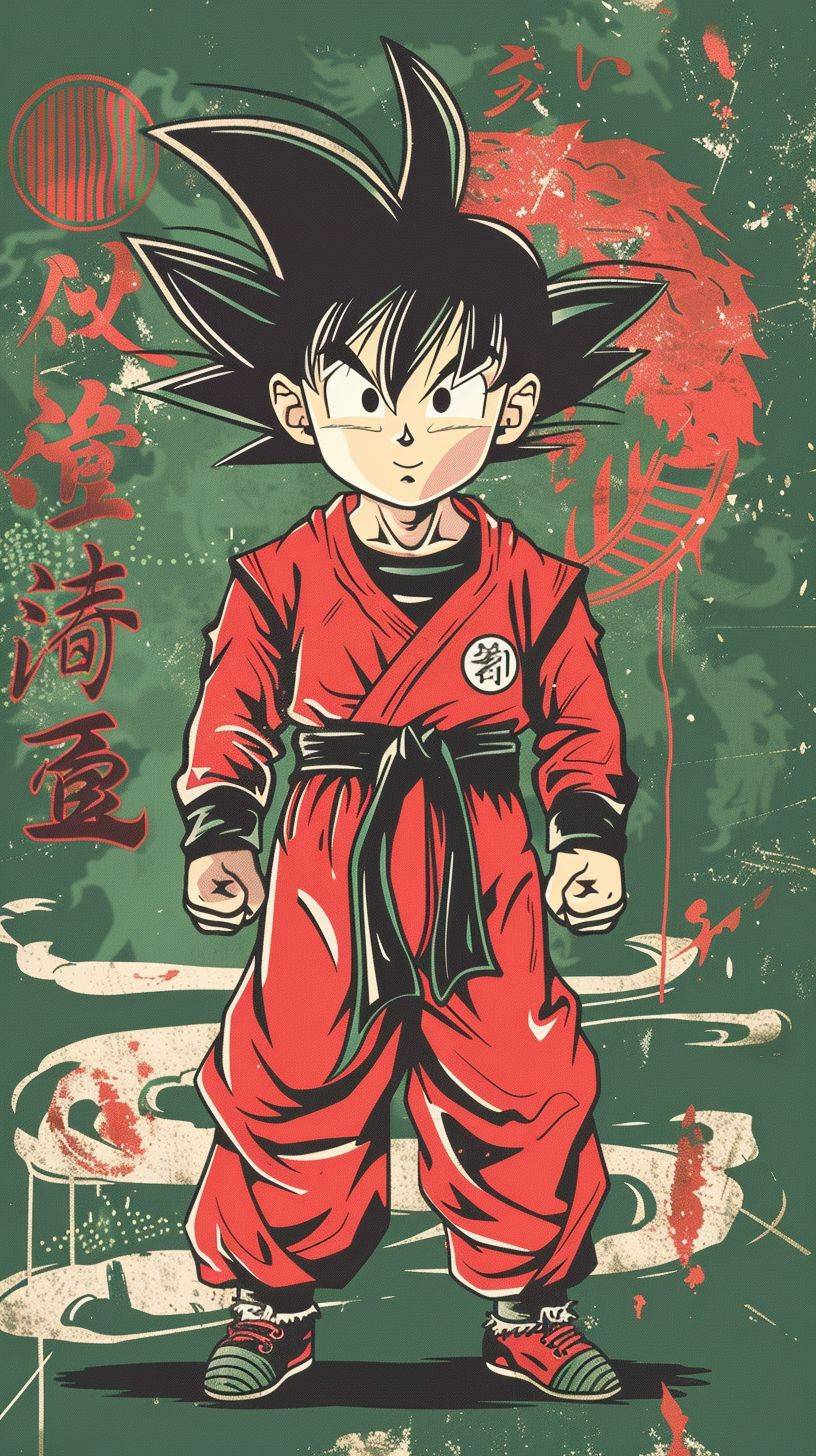 Kid Goku wearing Chinese red Tang suit, t-shirt design