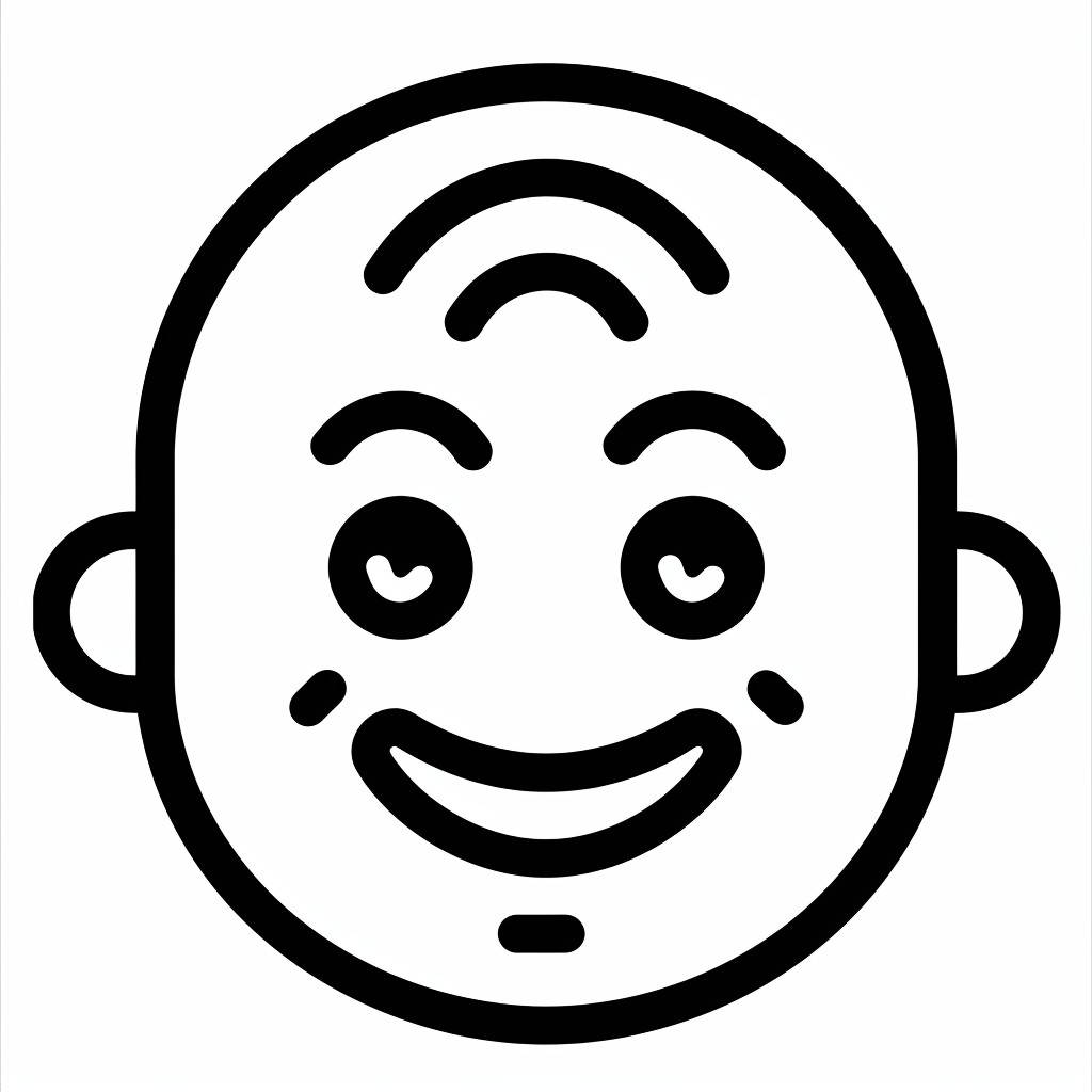 A simple linear drawing of the logo of a faceless character with scrambled eggs instead of eyes and a smile bacon in the form of a profile with an illustration, a face with eyes scrambled eggs and bacon smile on which in the style of Gerd Arntz.White background. Clear lines, simple shapes, no shadows. A black outline pattern on top of each character, giving it depth.