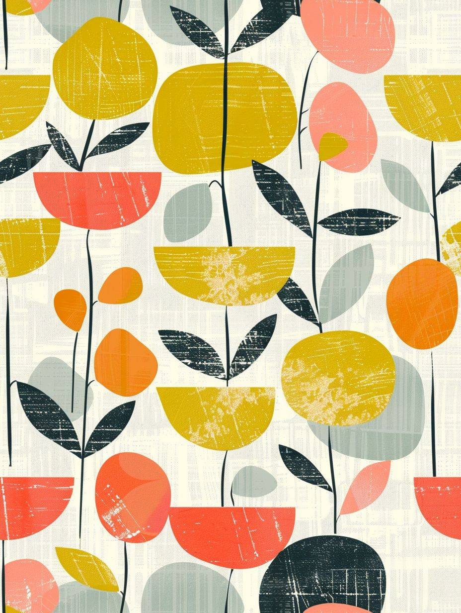 Mid century modern pattern, spring colors