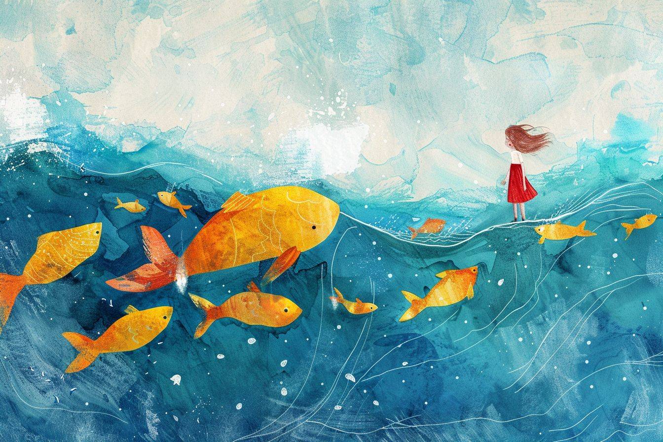 An illustration of a [Subject + description], children’s book illustration, whimsical and simple illustration aesthetic, bright colors, in the style of Clémence Guillemaud --ar 3:2