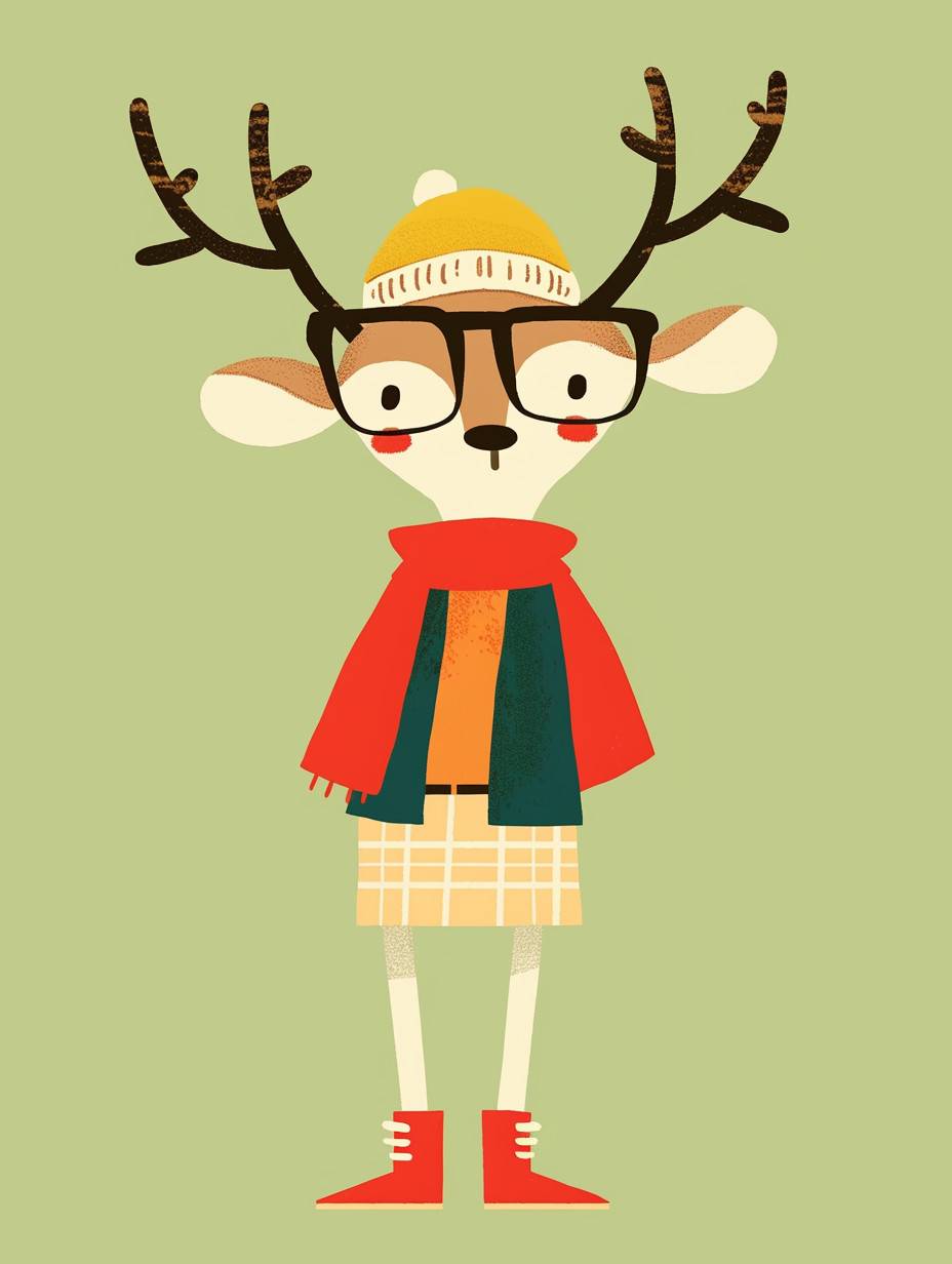 cute anthropomorphic [choose your animal] wearing fashion glasses, a hat and sports outfit, in the style of childish illustration, simple shapes, children's book, minimalism with simple details on a light green background using bright colors