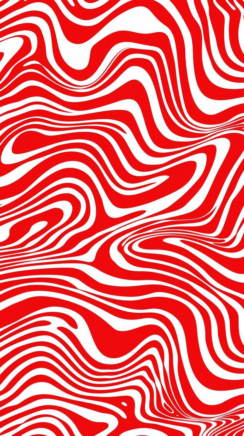 Red and white pattern, groovy retro style, wavy big lines, simple. In the style of retro artists.