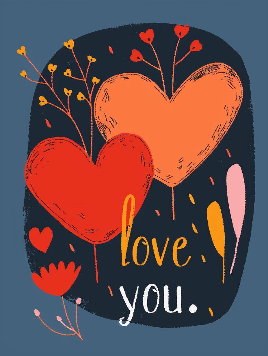An illustration of 'I love you.' in the style of Henri Matisse, a simple flat vector design, with no shadows or gradients, and no text.