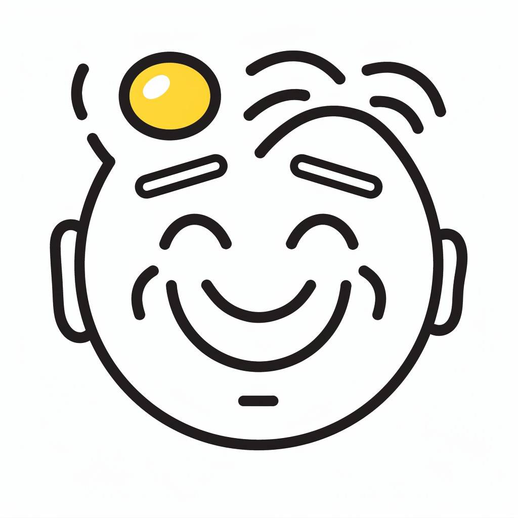 A simple linear drawing of the logo of a faceless character with scrambled eggs instead of eyes and a smile bacon in the form of a profile with an illustration, a face with eyes scrambled eggs and bacon smile on which in the style of Gerd Arntz.White background. Clear lines, simple shapes, no shadows. A black outline pattern on top of each character, giving it depth.