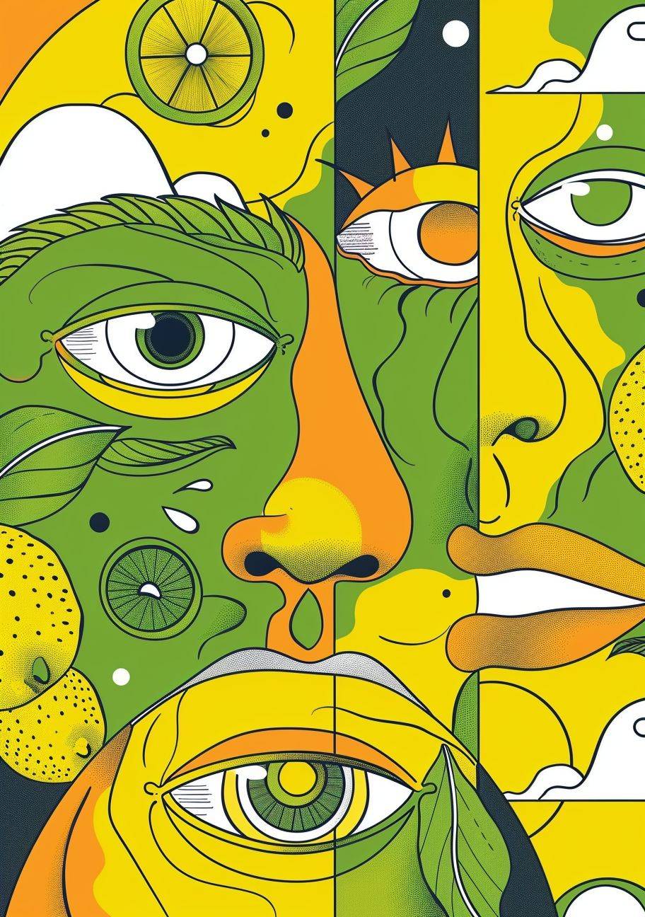 "Travelers in a World Made from Lemons and Suns" is a work by Michael Deforge, filled with esoteric and delicious lemon and lime colors, and simple line illustrations.