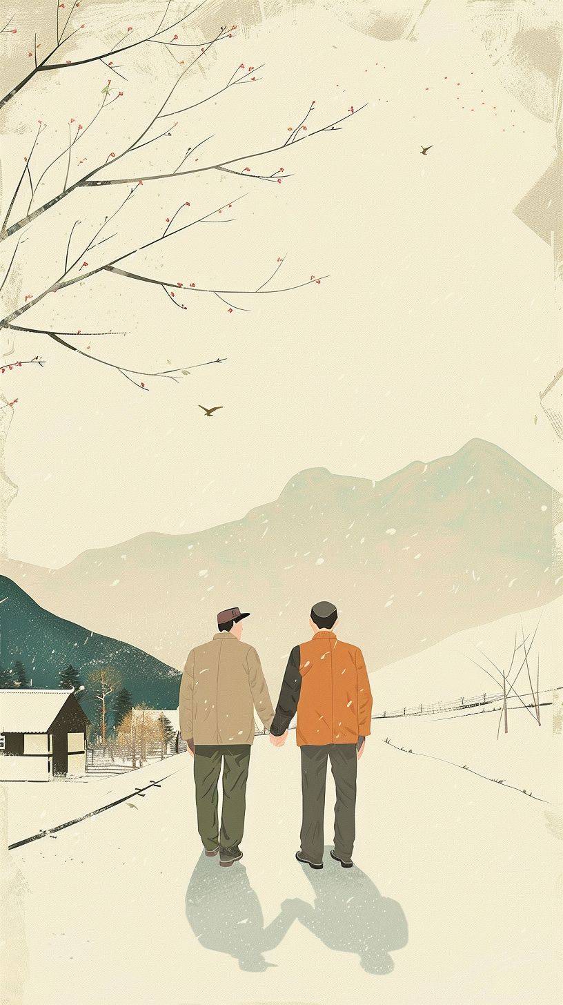 Two Chinese men holding hands in a Chinese farm by Alessandro Gottardo