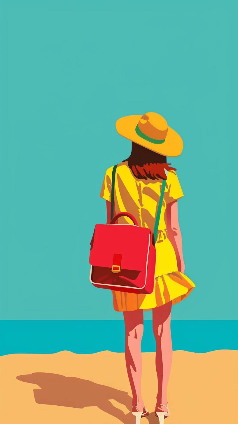 Minimalist vector illustration by Malika Favre advertises solo women travel in modern pop art style, flat color, flat background, vector, contourless, isolated, 4k