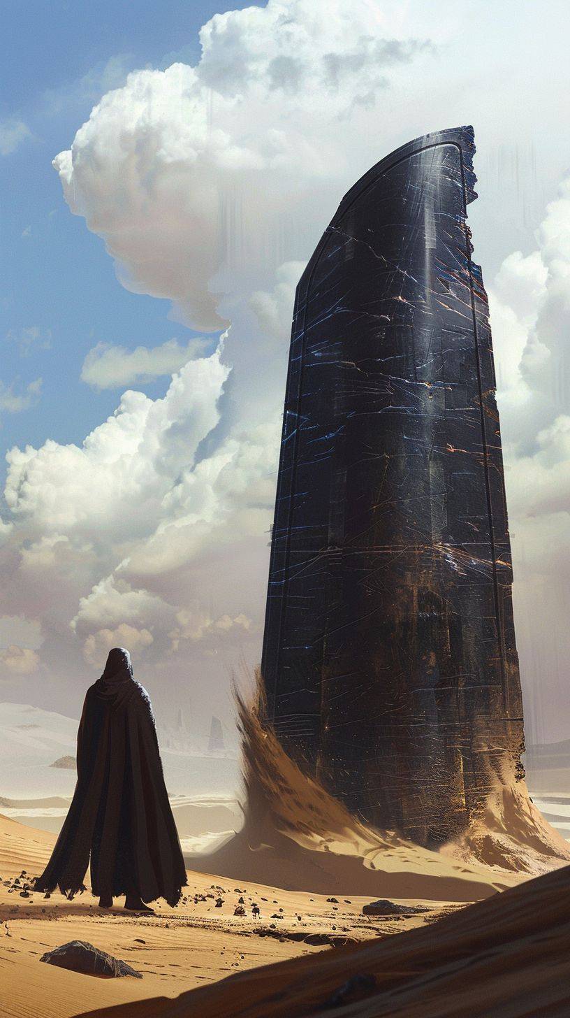 A giant {name} stands in the desert, movie Dune style.