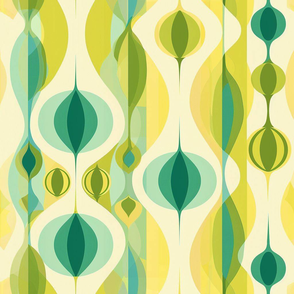 Retro abstract, circles and oval spears, lime green and aqua