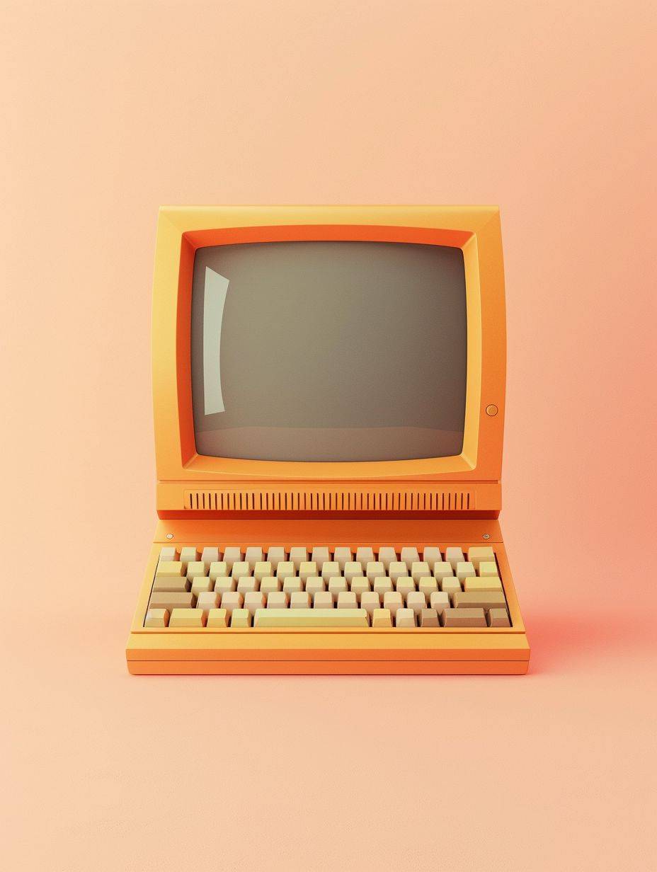 A minimalist retro personal computer, front-view, centered-composition, neutral background, Dieter Rams style, light-orange accent color, cinematic lighting, high-key product photography, stylized med, high variation mode, 4K resolution --aspect ratio 3:4