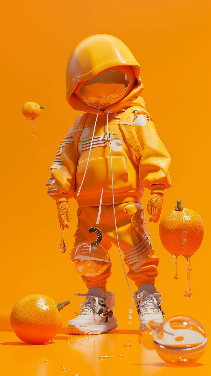 オレンジ色の3Dキャラクターコンセプトポスターの背景、キャラクターなし