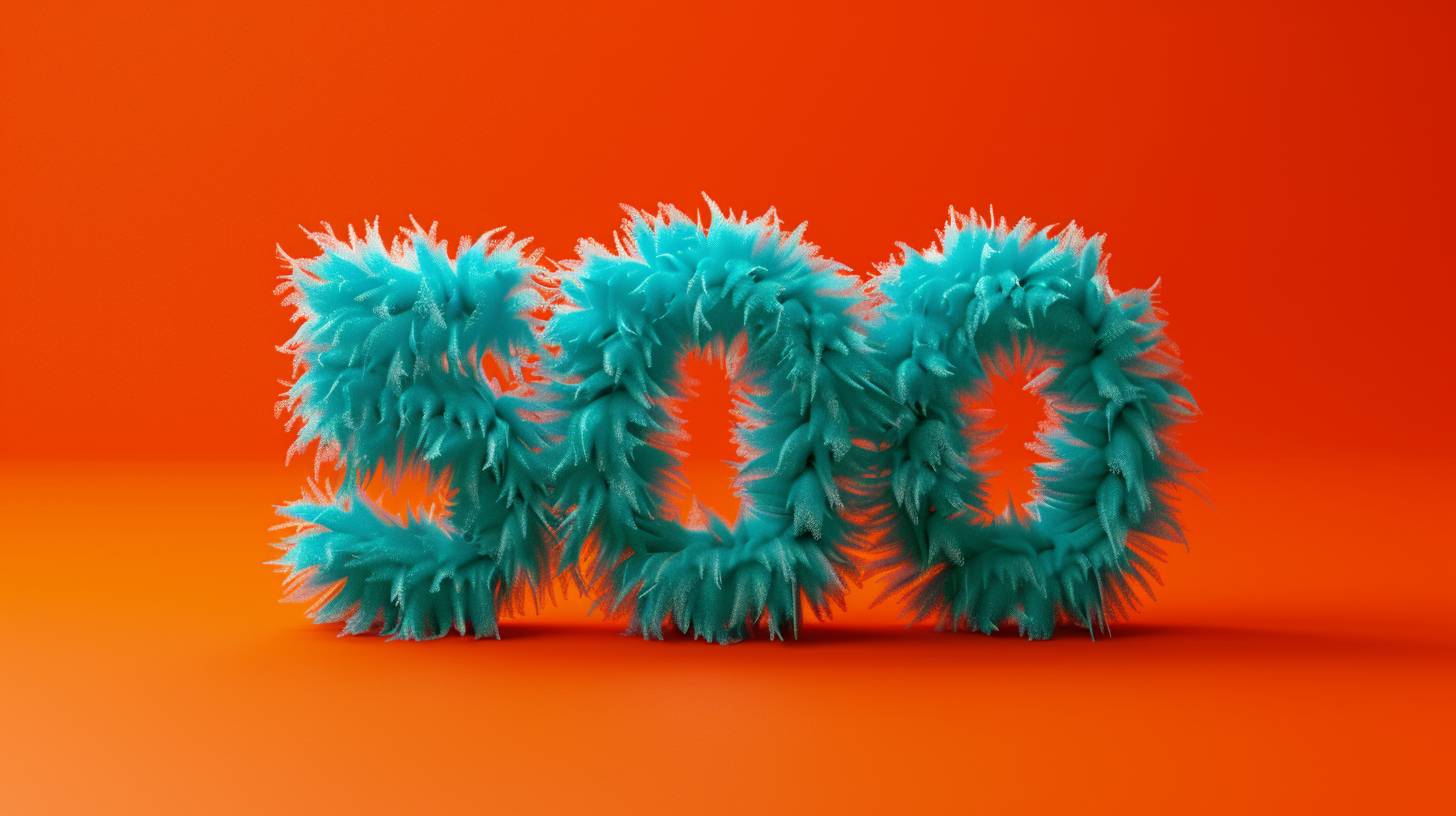 Front view, 3D text saying '500' made of turquoise blue fluffy font, with orange solid color background, rendered in a hyper realistic style using Cinema 4D and Octane Render.
